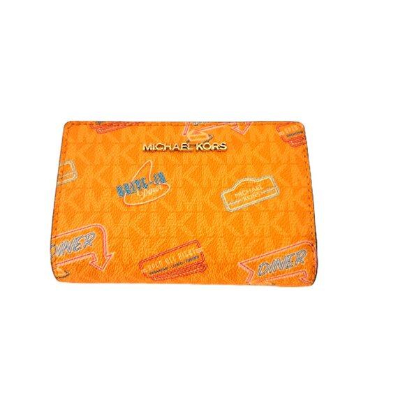 Michael Kors Jet Set Travel Medium Bifold Zip Coin Wallet Diner Pop Orange - Picture 1 of 7